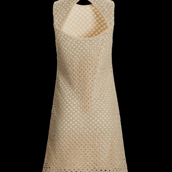 Sequin Embellished Crochet Sheath Dress Neutral Size 12 - Picture 3 of 3